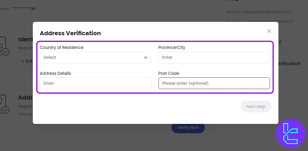 Gate.io KYC Address Entry