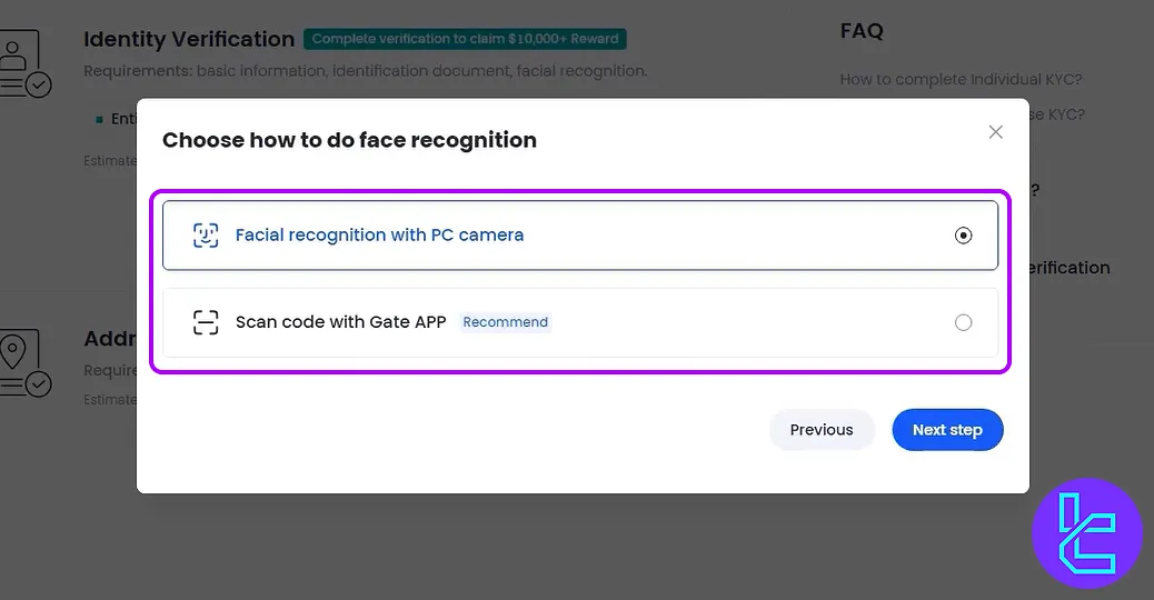 Gate.io KYC facial scan method