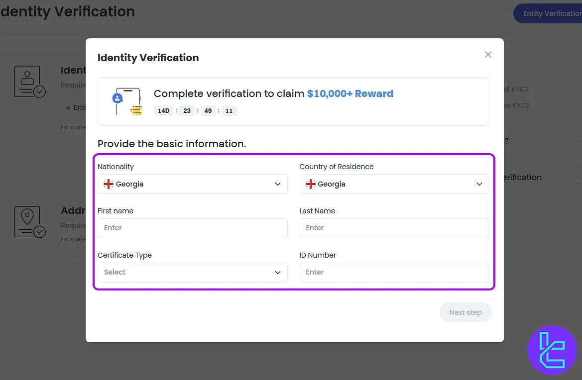 Input ID details for Gate.io KYC Process