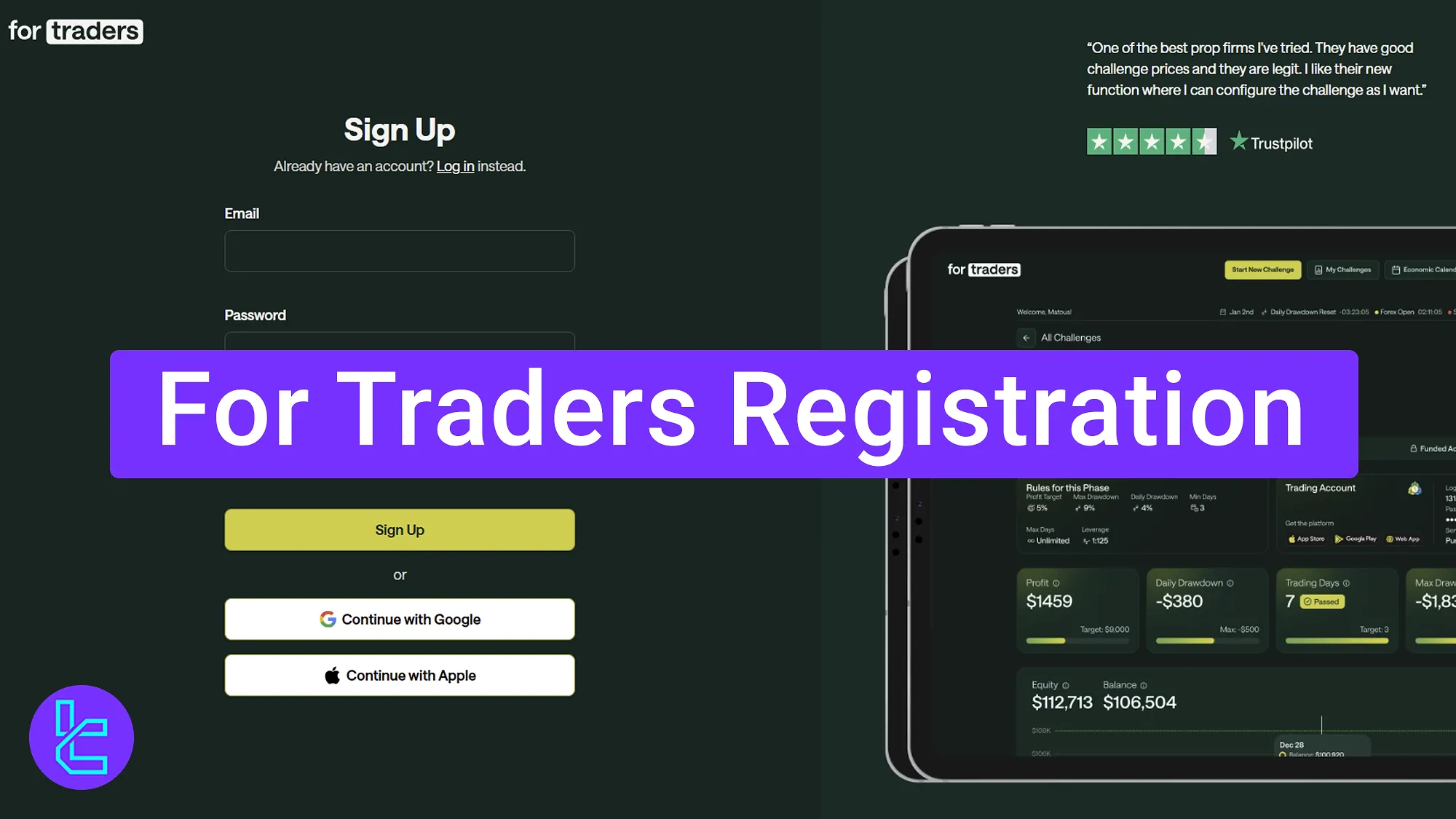 ForTraders account setup process