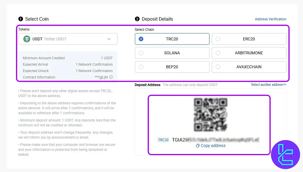 Minimum amount for HTX TRC20 cash in