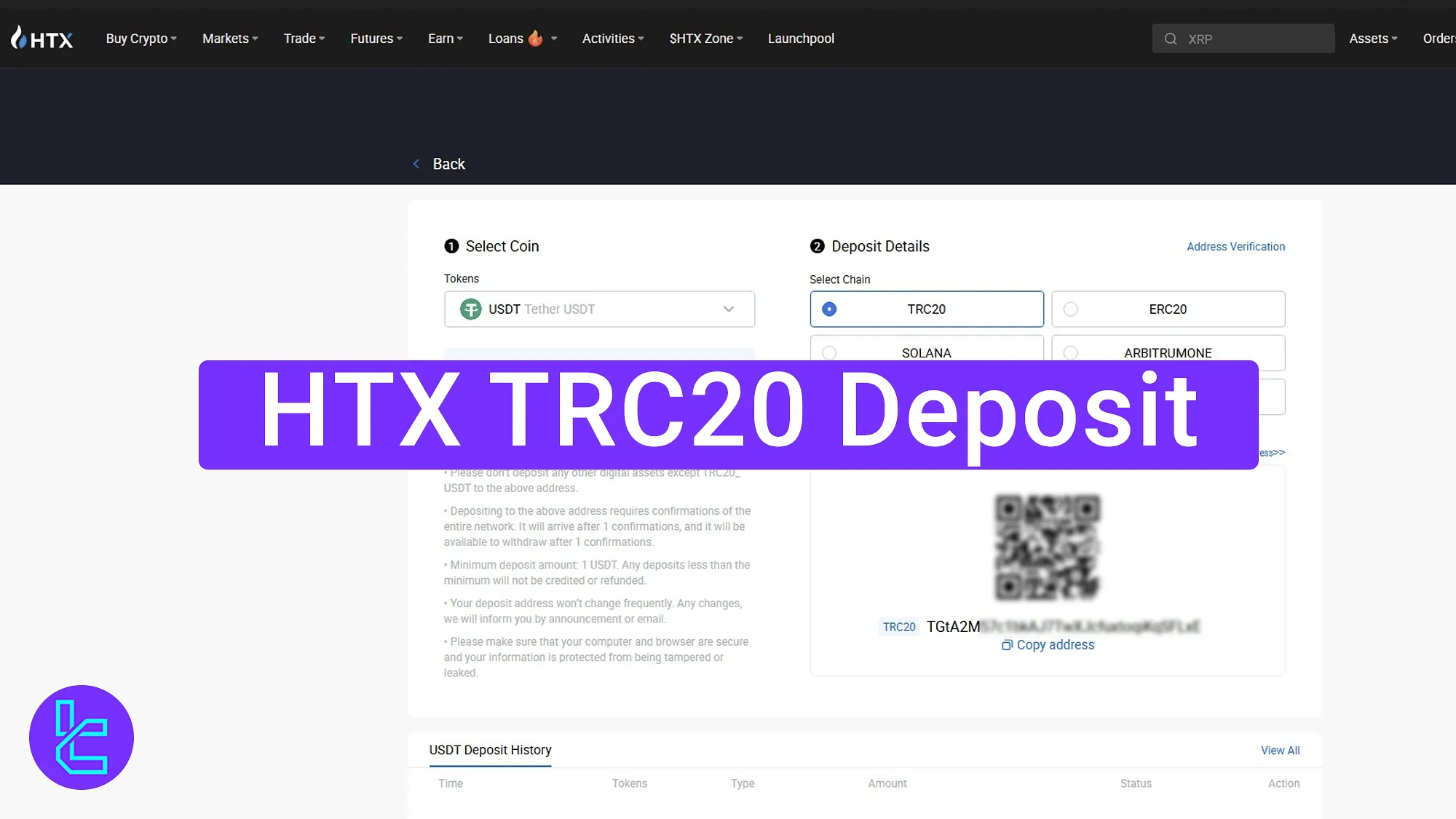HTX TRC20 pay in process
