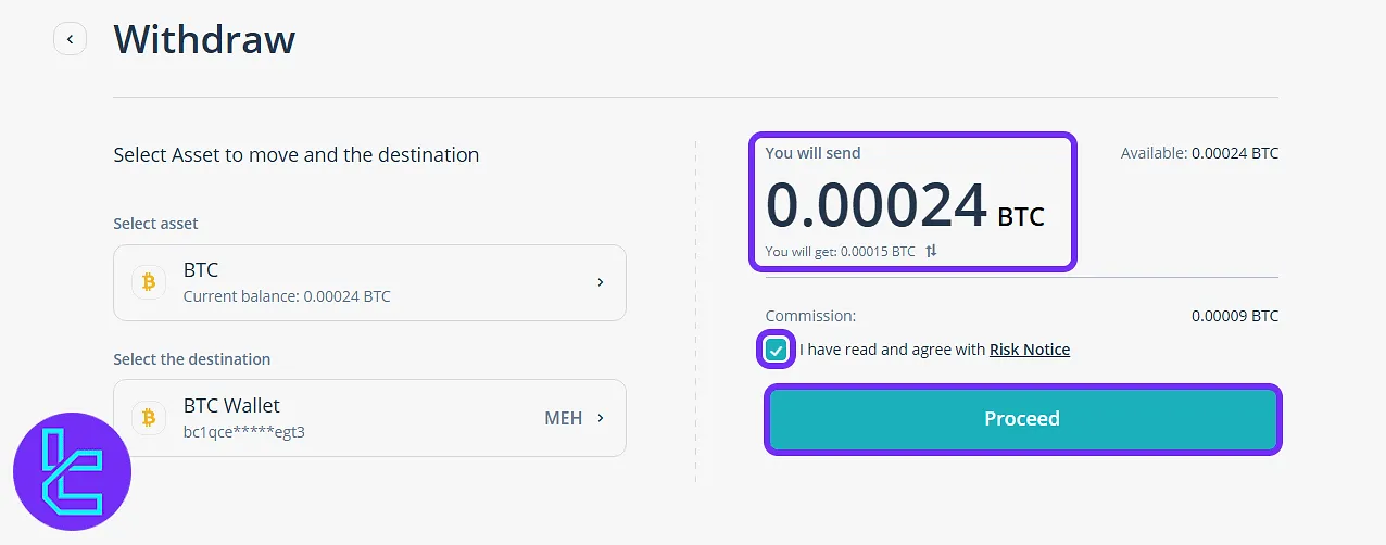 Entering the amount and agreeing to terms in the BTC cash-out Process in CEX.io