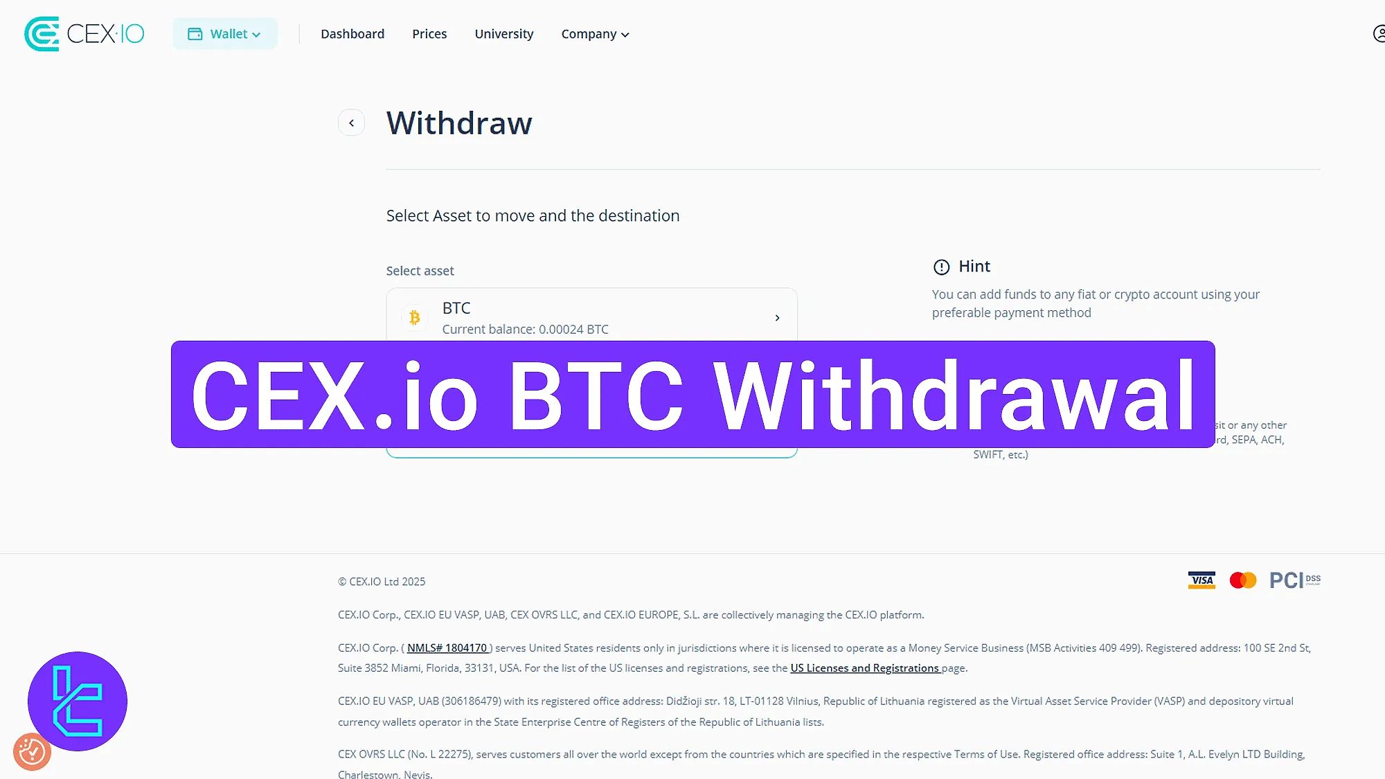 CEX.io BTC Withdrawal 2026 - $10 Payout Fee