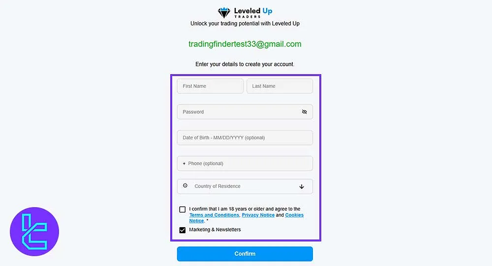 Registration Form in Leveled Up Society