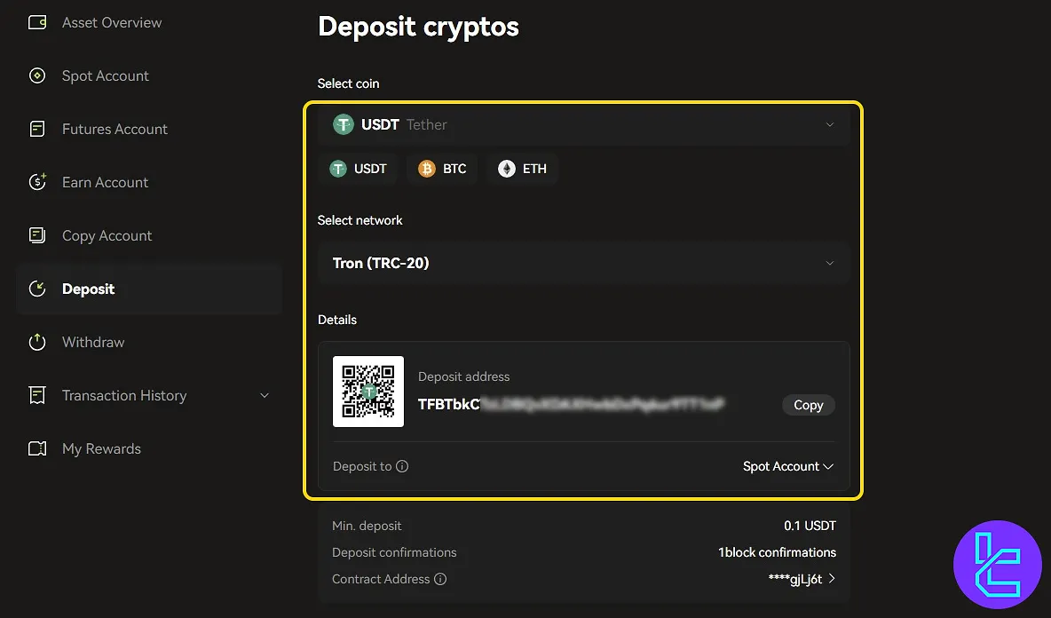 Select USDT for Bitunix TRC20 funding