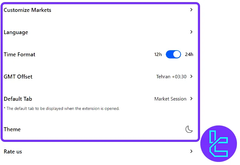 Settings of the Forex Session and Global Market Clock Extension