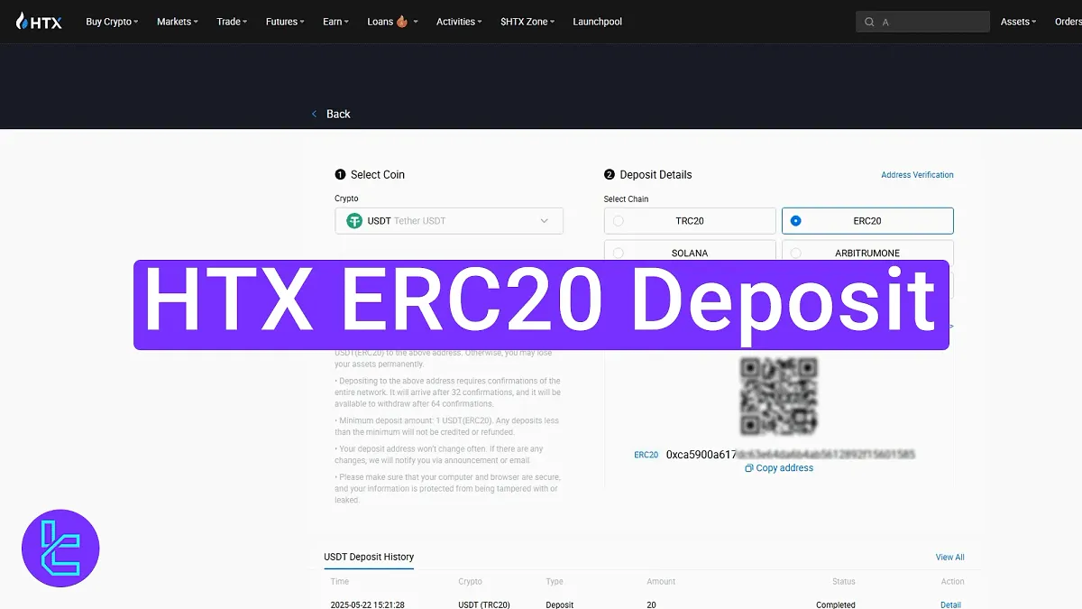 HTX ERC20 Deposit 2025 [3-Step Process with 1 USDT Minimum Requirement]