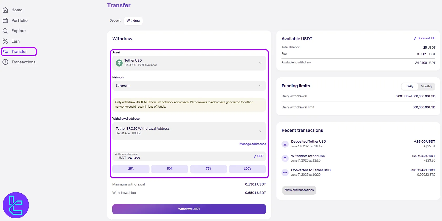 Setting Kraken ERC20 payout amount