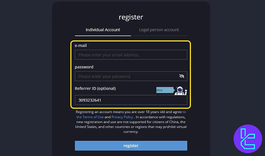Email and password account setup on BitoPro signup
