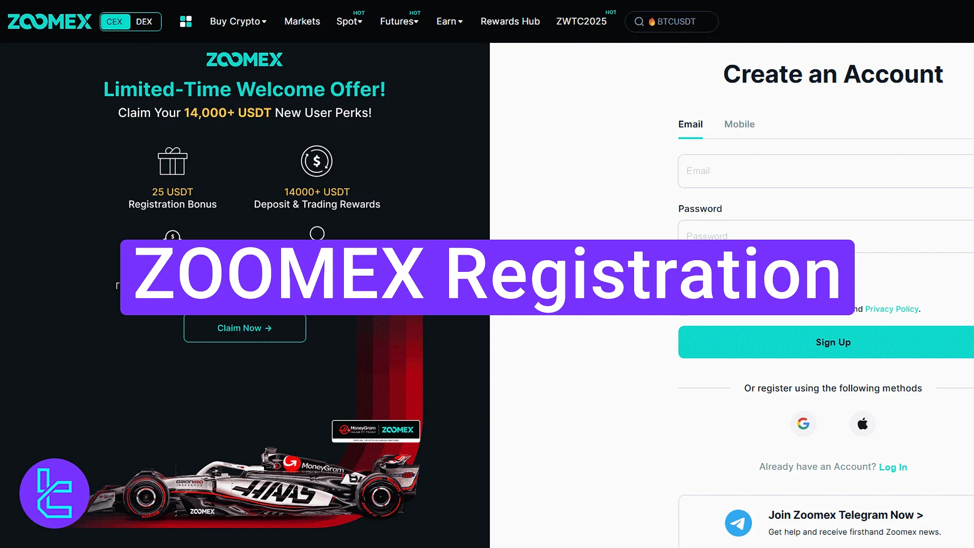 Zoomex account creation tutorial with trading rewards and bonus