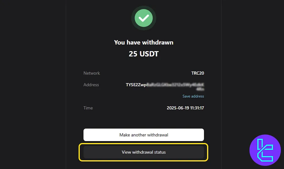 View the status of Bitget TRC20 cash out