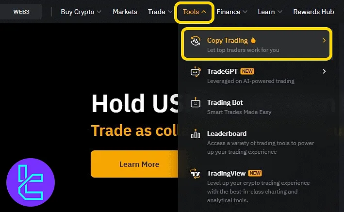 Bybit social trading "Tools" menu navigation