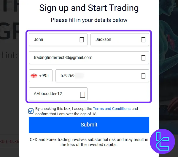 CMTrading Sign-up form