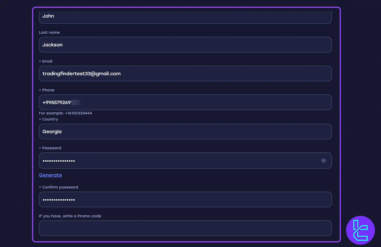 complete AZAForex sign-up form