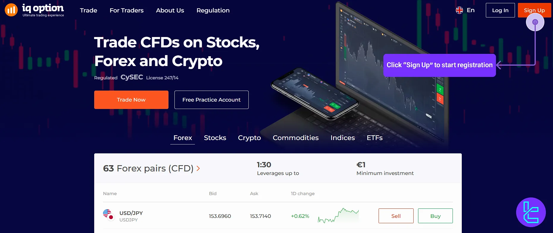 iq option Europe sign up button