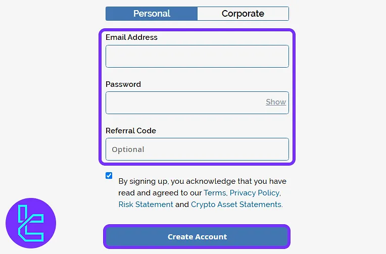 Coinut sign-up form showing fields for email, password, and referral code