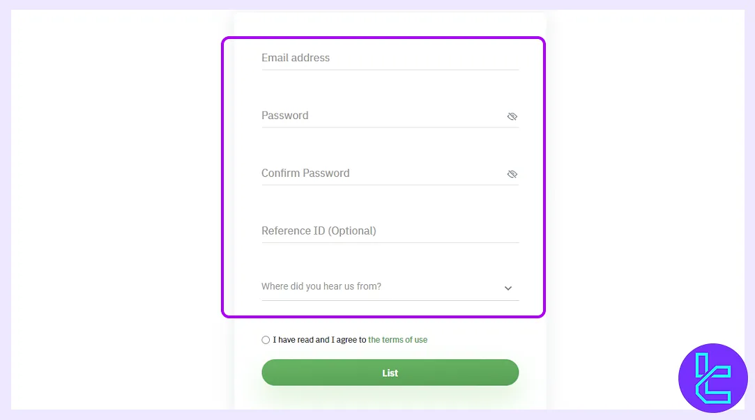 Tokocrypto signup form