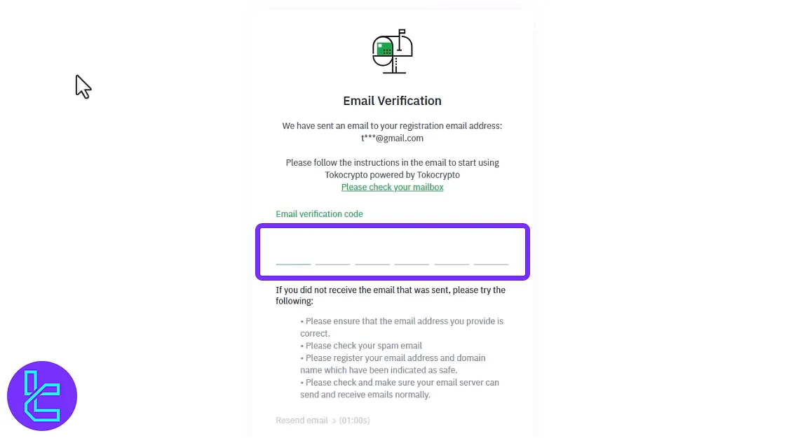 Tokocrypto signup email verification step