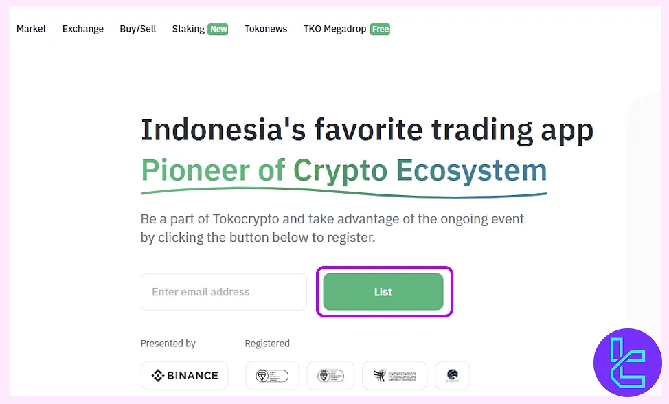 Tokocrypto account setup page