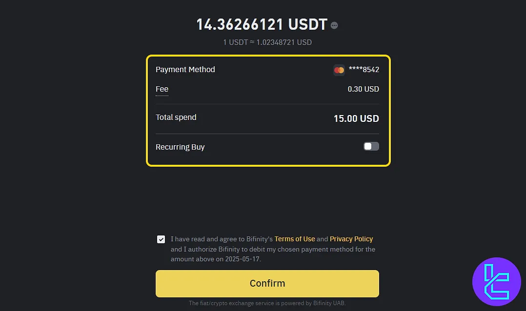 Binance visa top-up payment confirmation