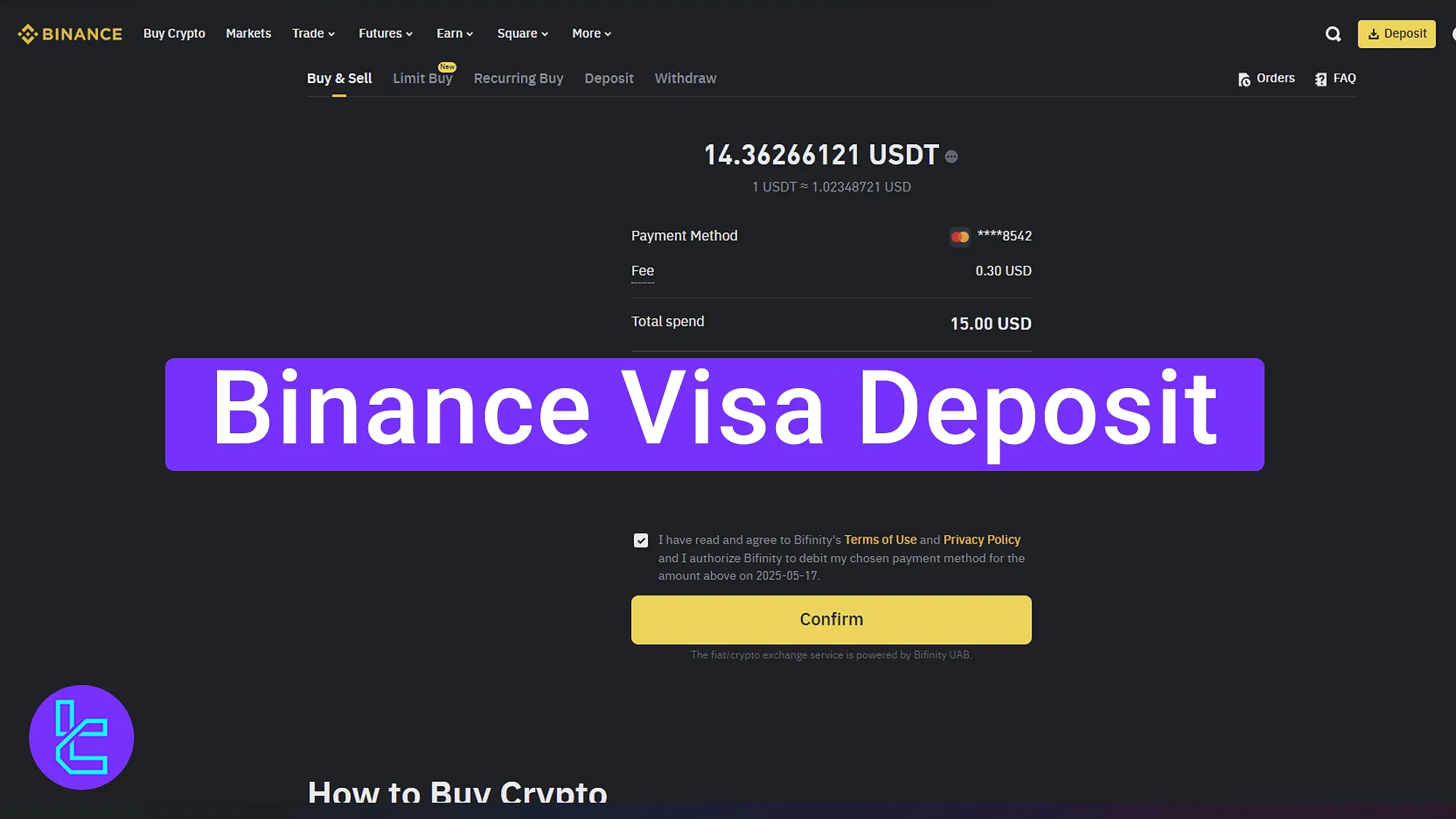 Binance Visa top-up process