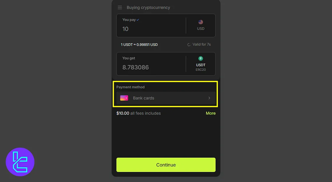 LBank Visa & Mastercard funding Bank card selection