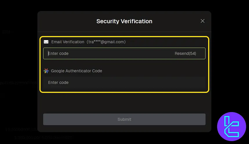 Enter security codes for Bitunix TRC20 payout