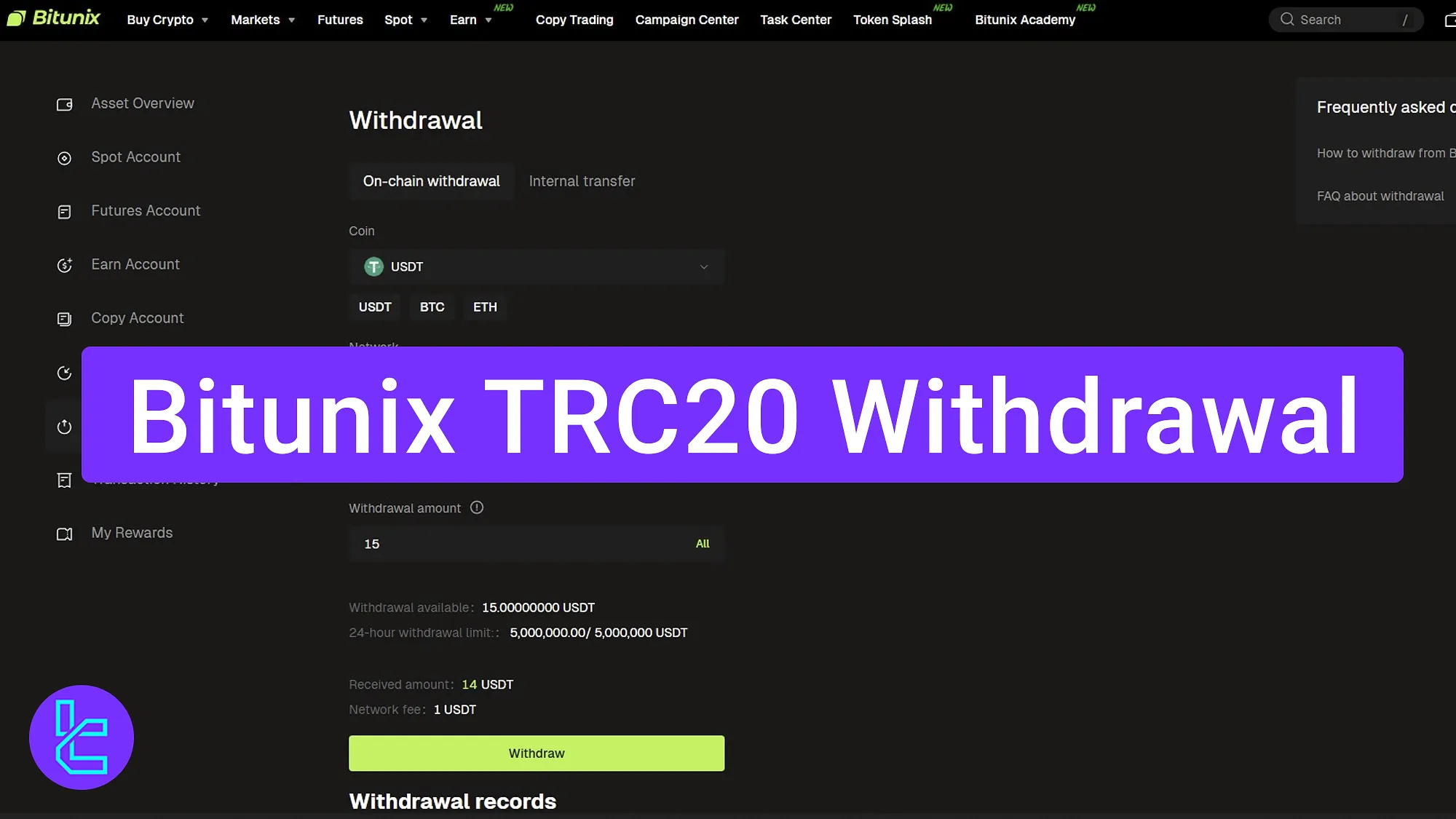 Bitunix TRC20 payout process