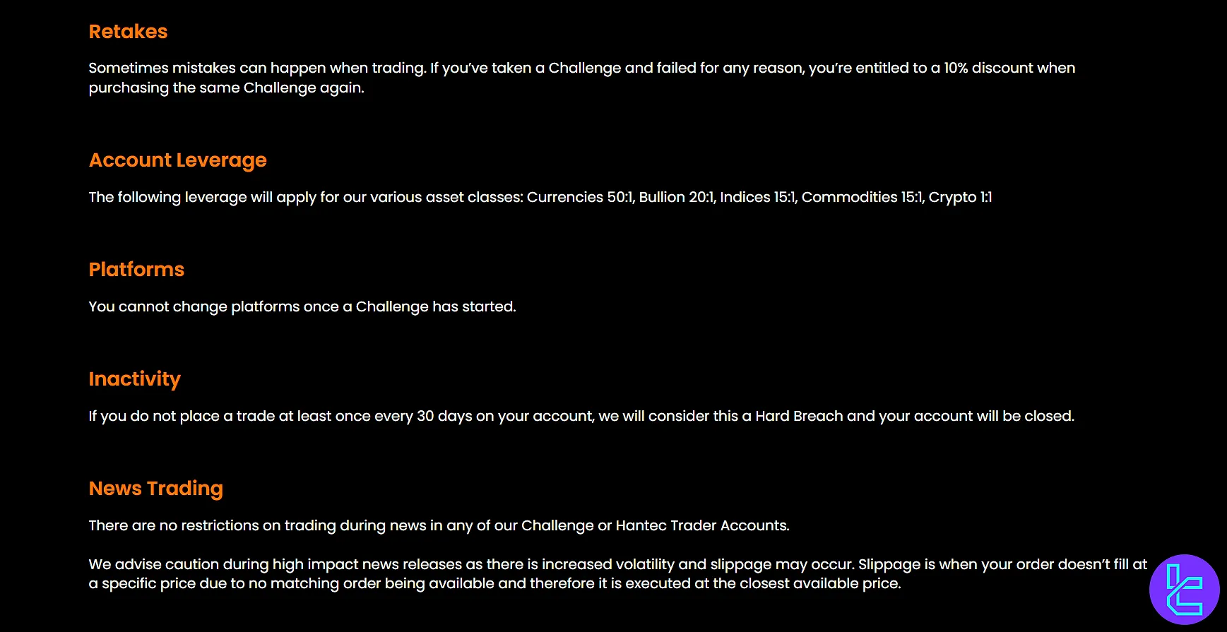 Hantec Trader rules