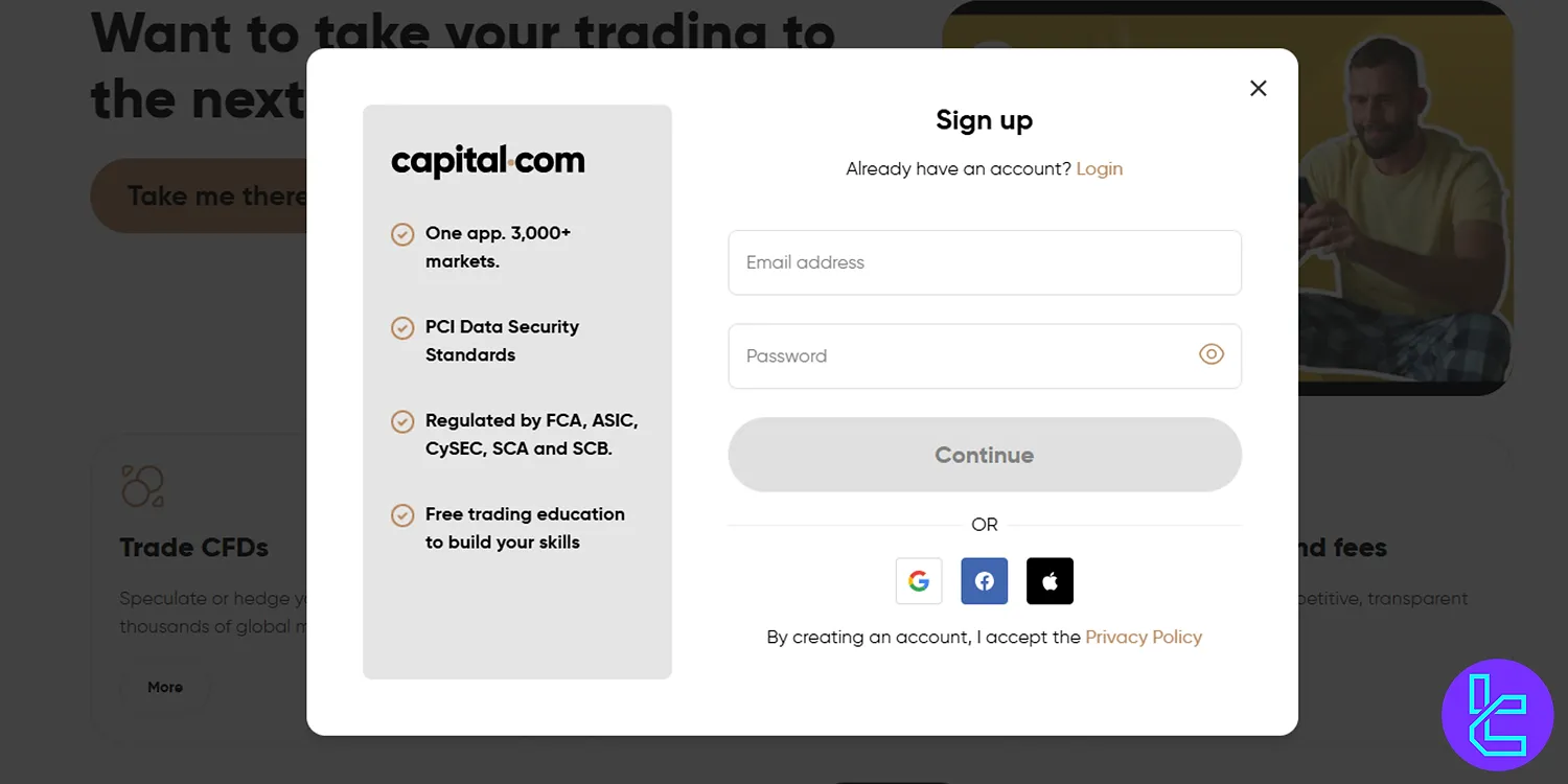 Capital.com registration form