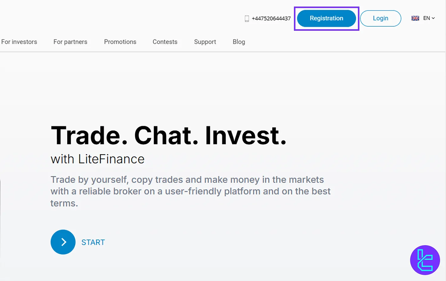 LiteFinance sign up button
