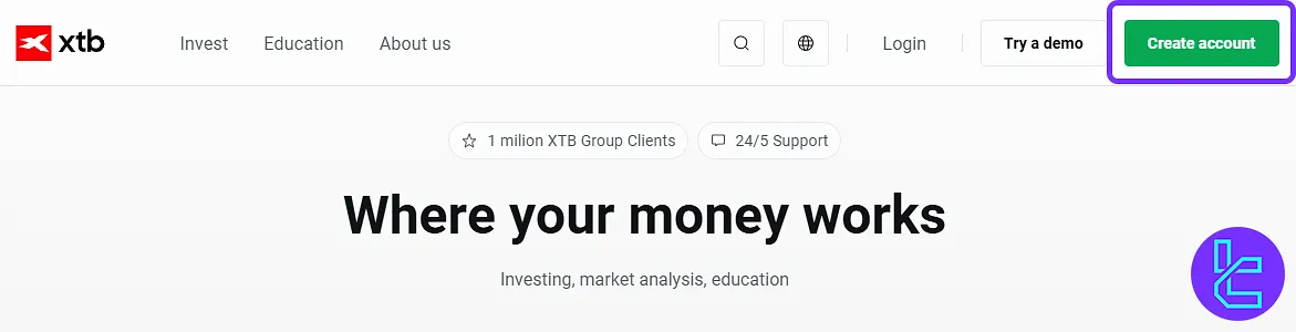 XTB account opening button