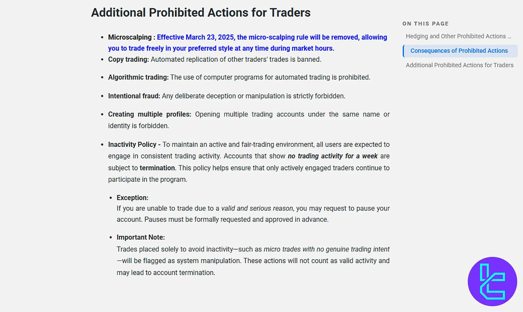 TickTick Trader Prohibited Strategies