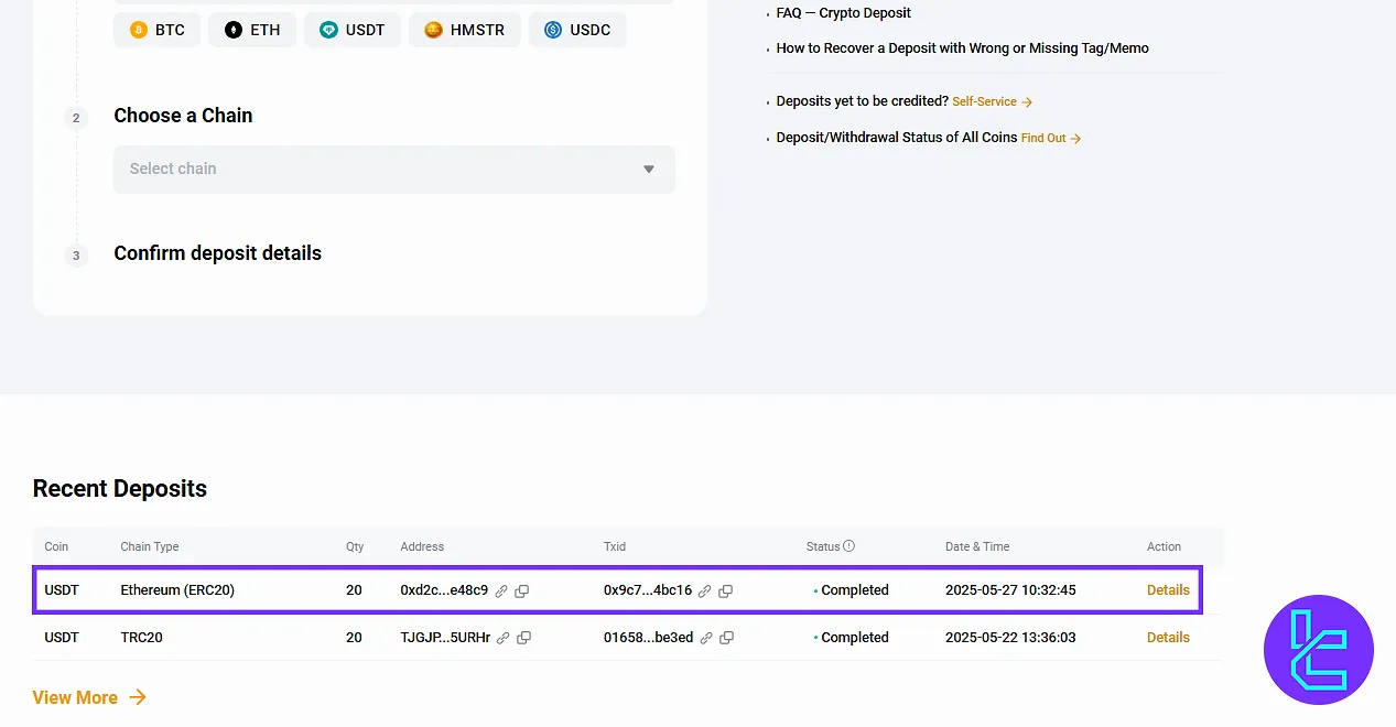 Track your Tether ERC20 payment status at ByBit