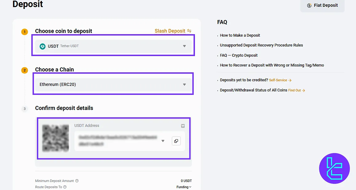 USDT ERC20 network selection on ByBit