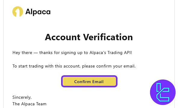 Alpaca Markets sign-up email confirmation