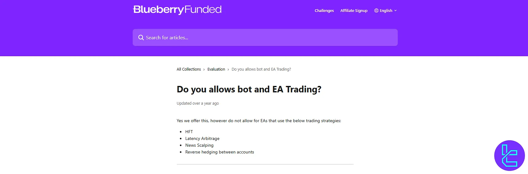 EA trading in Blueberry Funded