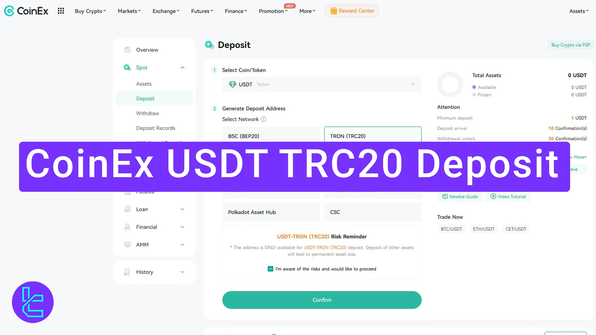 CoinEx Tether TRC20 funding guide