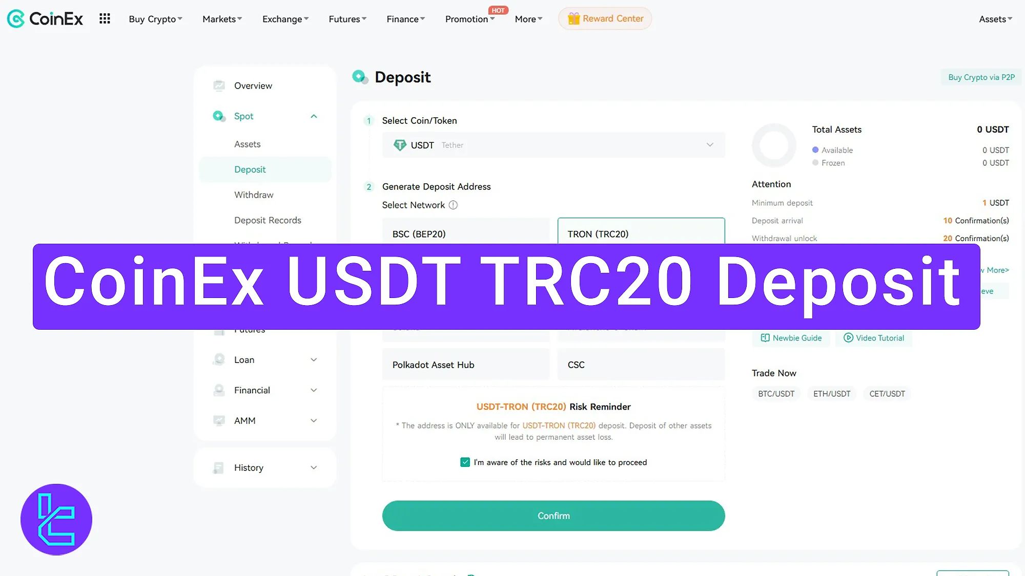 CoinEx USDT TRC20 Deposit 2026 – Minimum Amount $1