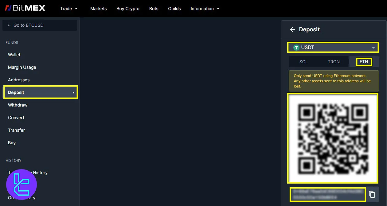 Selecting USDT and ERC20 network to fund BitMEX