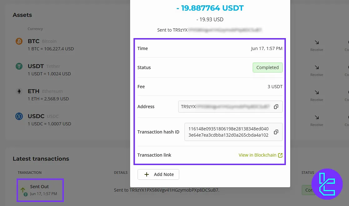 Paxful USDT TRC20 withdrawal confirmation screen