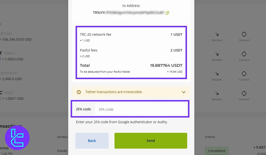 OTP verification for Paxful USDT TRC20 payout