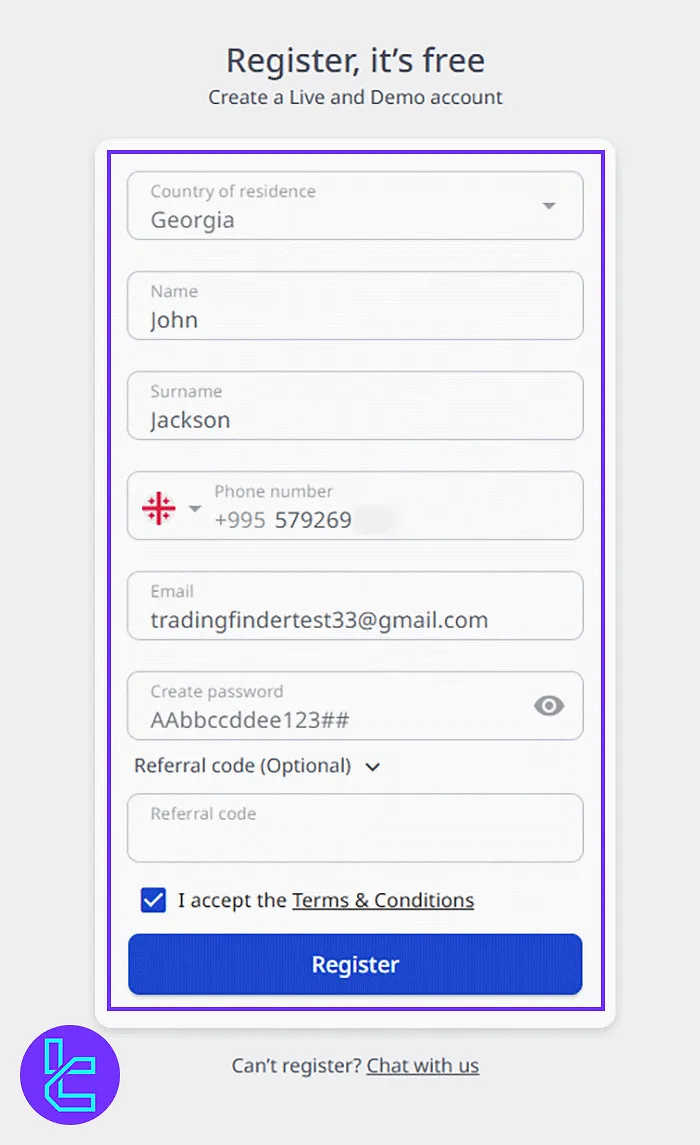 ZFX registration form