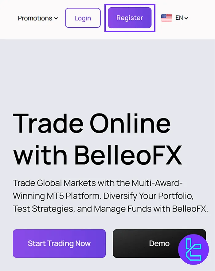 Accessing the BelleoFX Signup Page