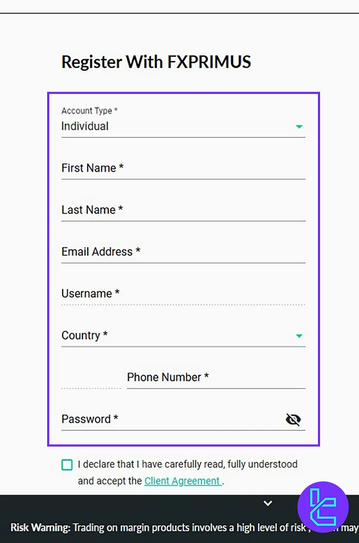 FXPrimus Signup Form