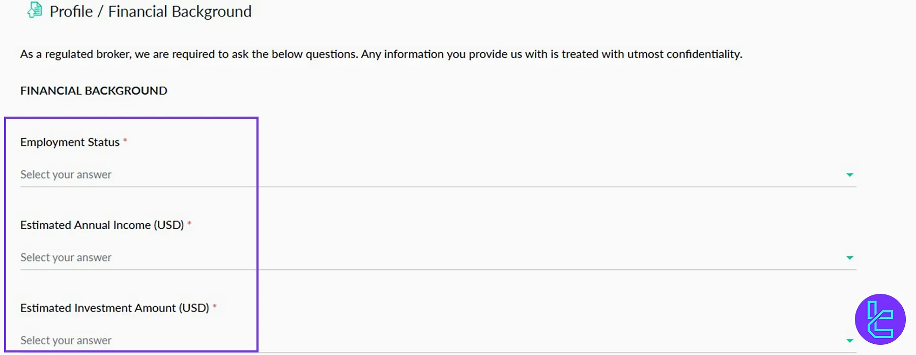 Answering Employment-Related Questions in the FXPrimus Signup Process