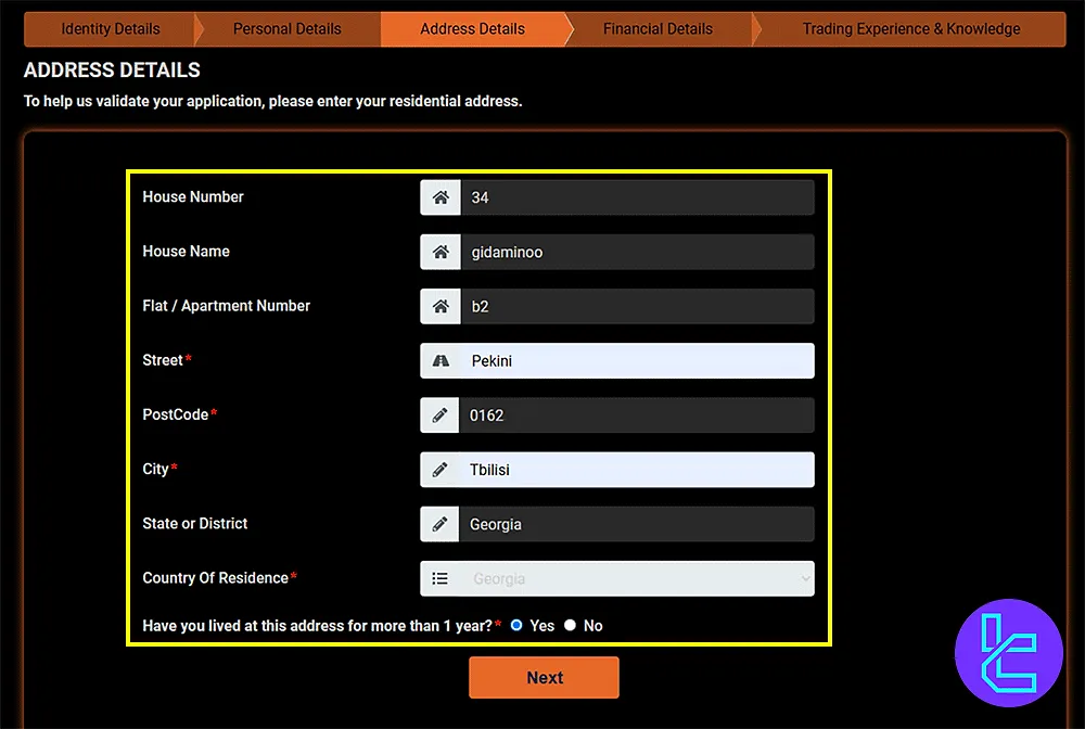 Providing Address Details to Sign Up with Capital Index
