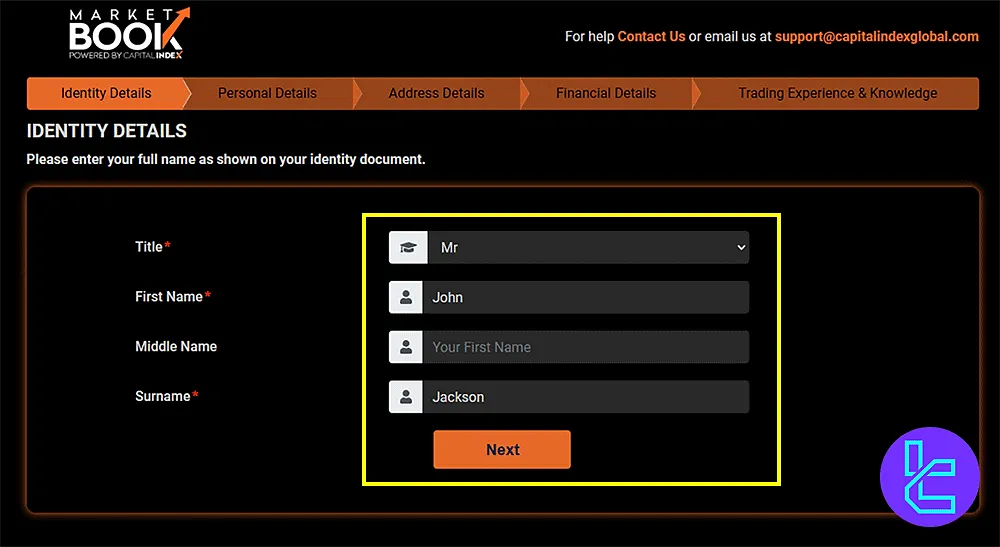 Capital Index Identity Details Form for Registration