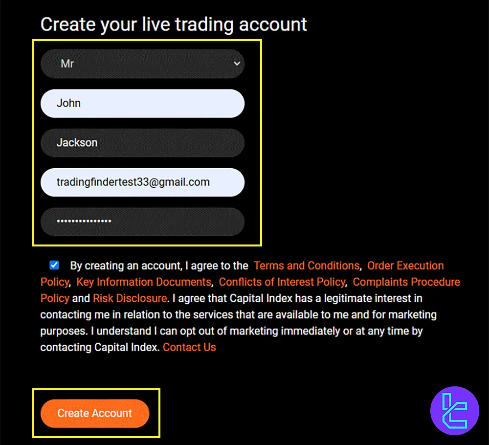 Navigating to Capital Index Signup Page